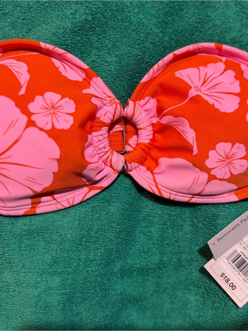 Xhilaration Pink Floral Ring-Front Bakini Top on Orange